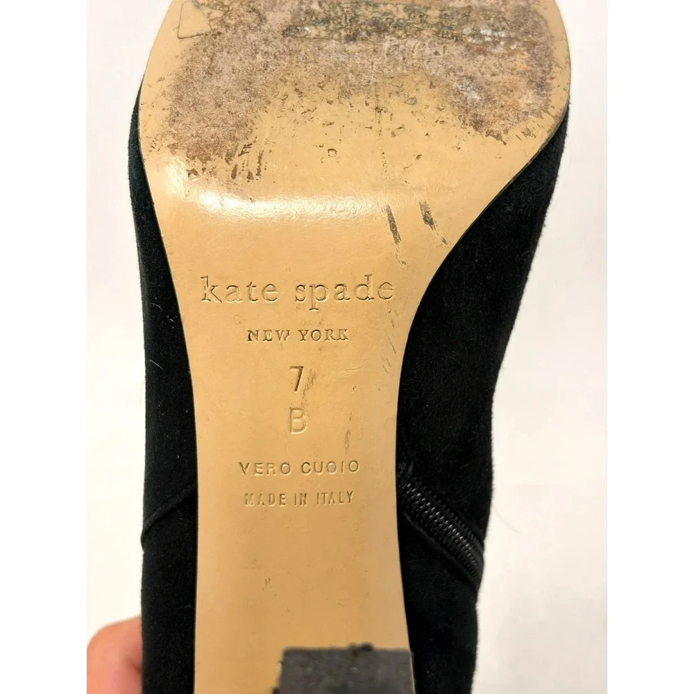 Kate Spade New York Black Suede Ankle Booties Block Heel Women's Size 7 B Italy